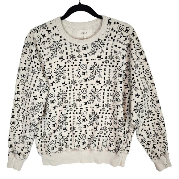 The Great. Womens The College Sweatshirt Washed White Folk Print Terry Cloth Sm - Picture 2 of 11